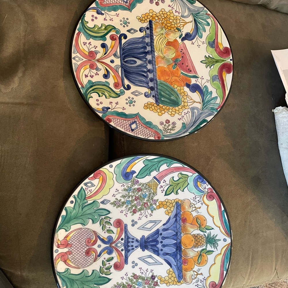 2 Colorful Ceramic Plates with Fruit Design from Spain
